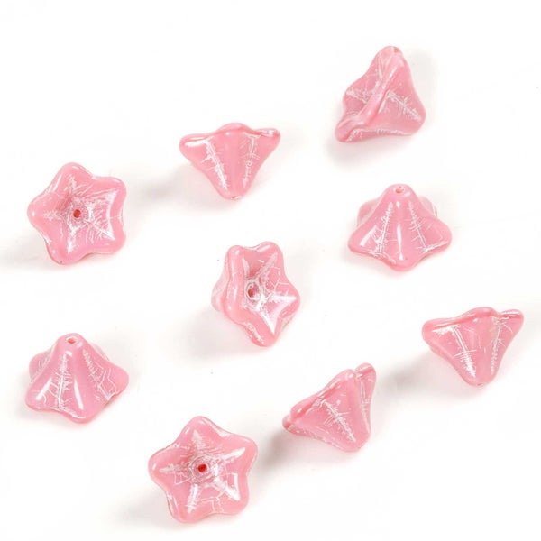 Lasihelmi, kellokukka (Petunia Flower) 8 x 13 mm, Vaaleanpunainen [pink white lined], 6 kpl